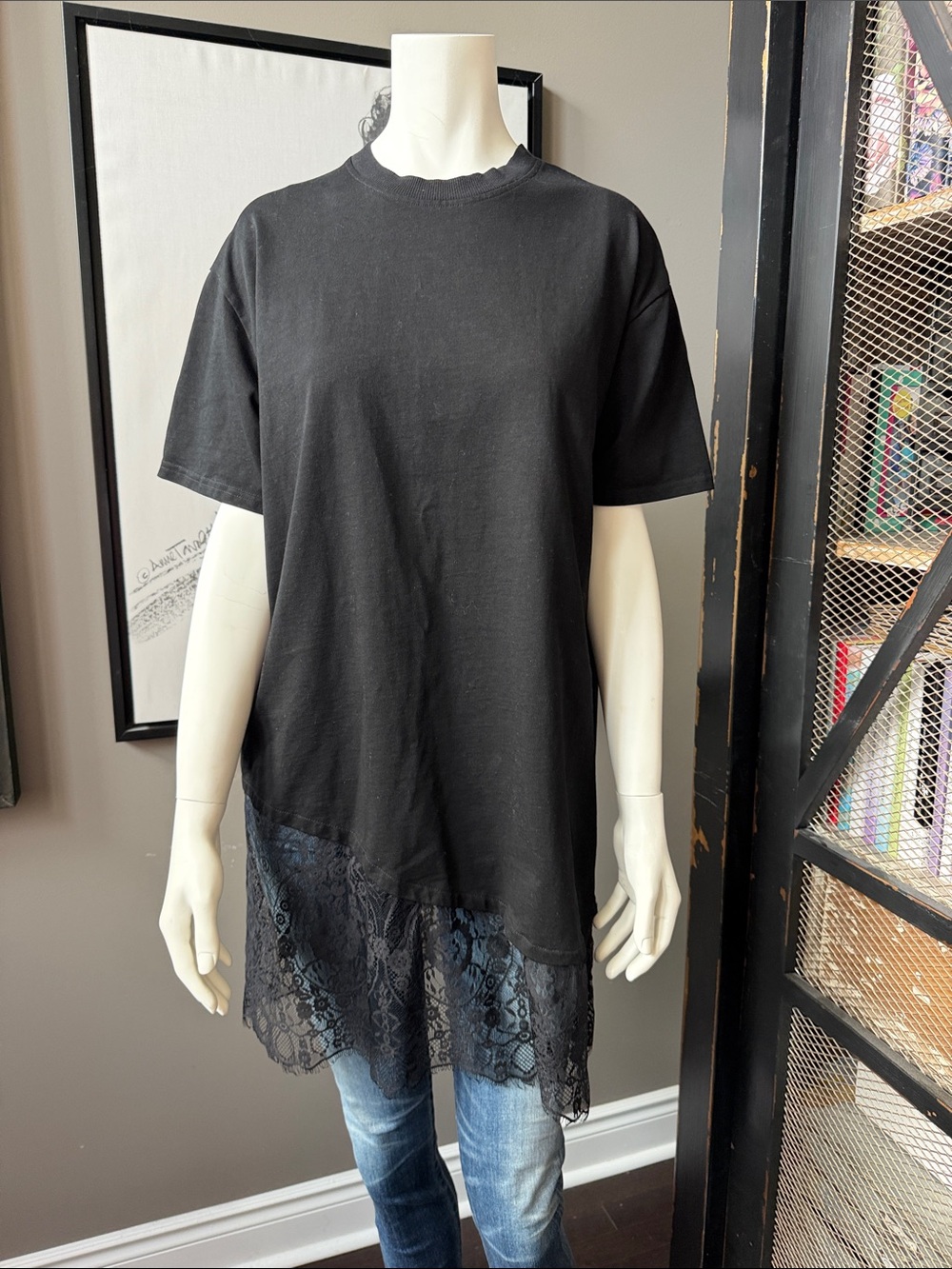 Billie J Black Short Sleeve Top/Dress with Lace Hem